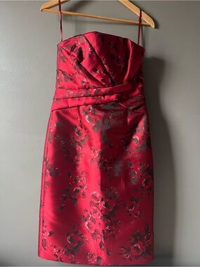White House Black Market Strapless Red Floral Sheath Dress
